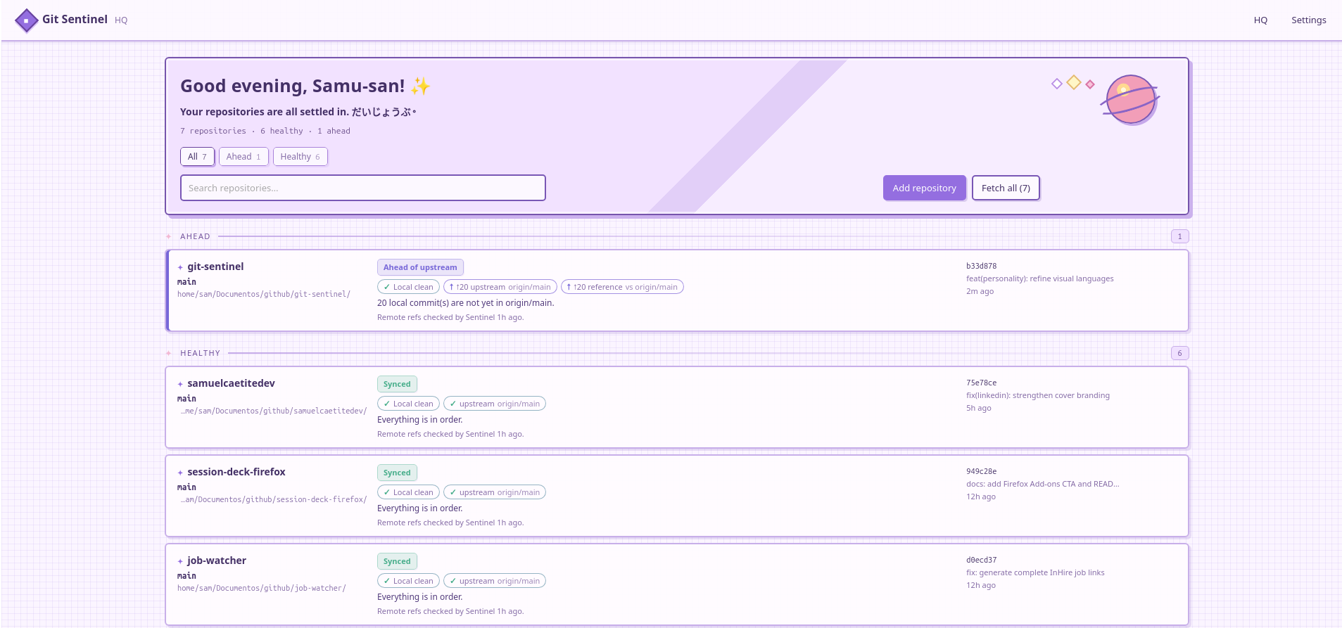 Git Sentinel na personalidade Cute