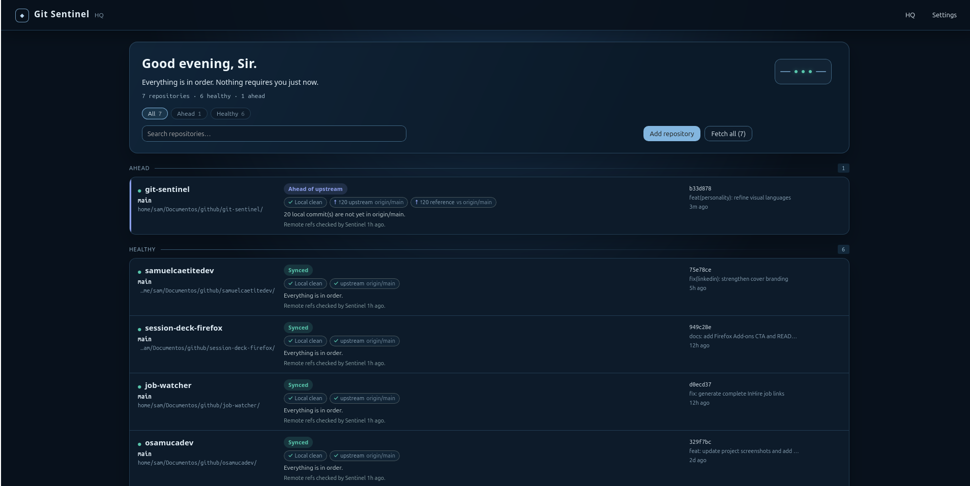 Git Sentinel na personalidade Jarbas