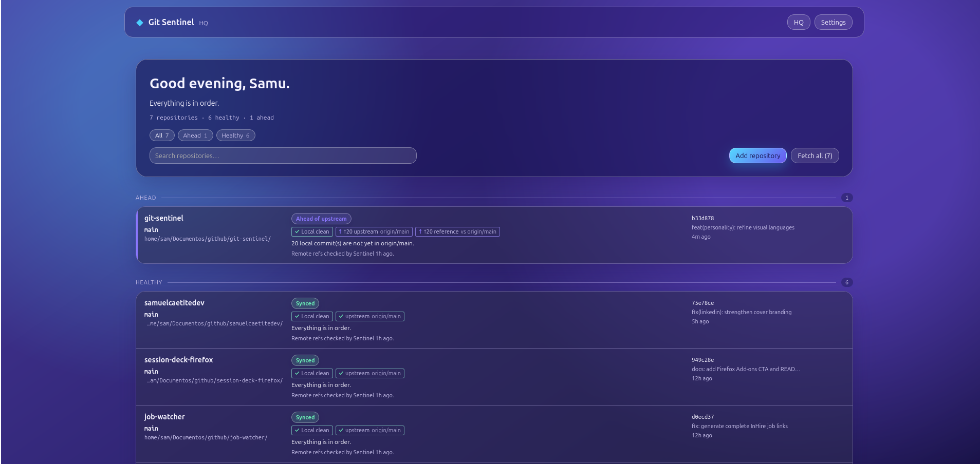 Git Sentinel na personalidade Modern Glass