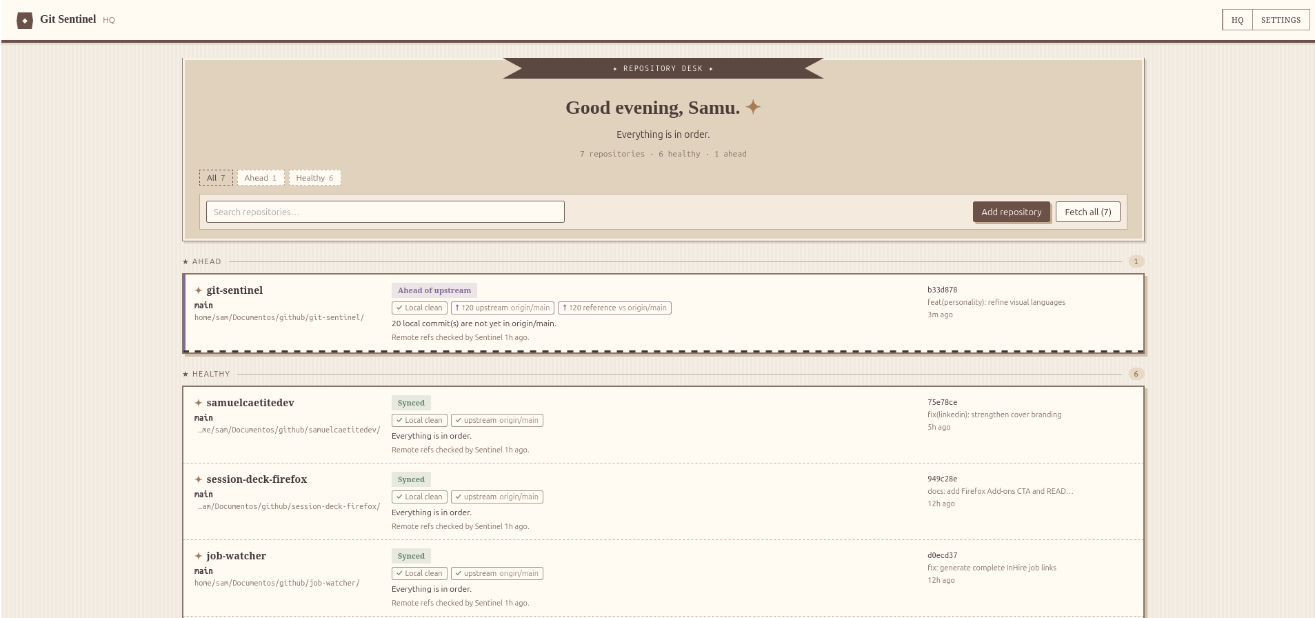 Git Sentinel na personalidade Retro