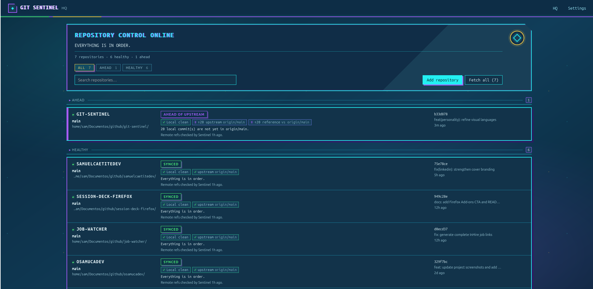 Git Sentinel na personalidade Sci-Fi